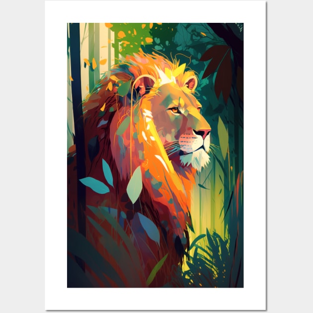 Lion Animal Portrait Painting Wildlife Outdoors Adventure Wall Art by Cubebox